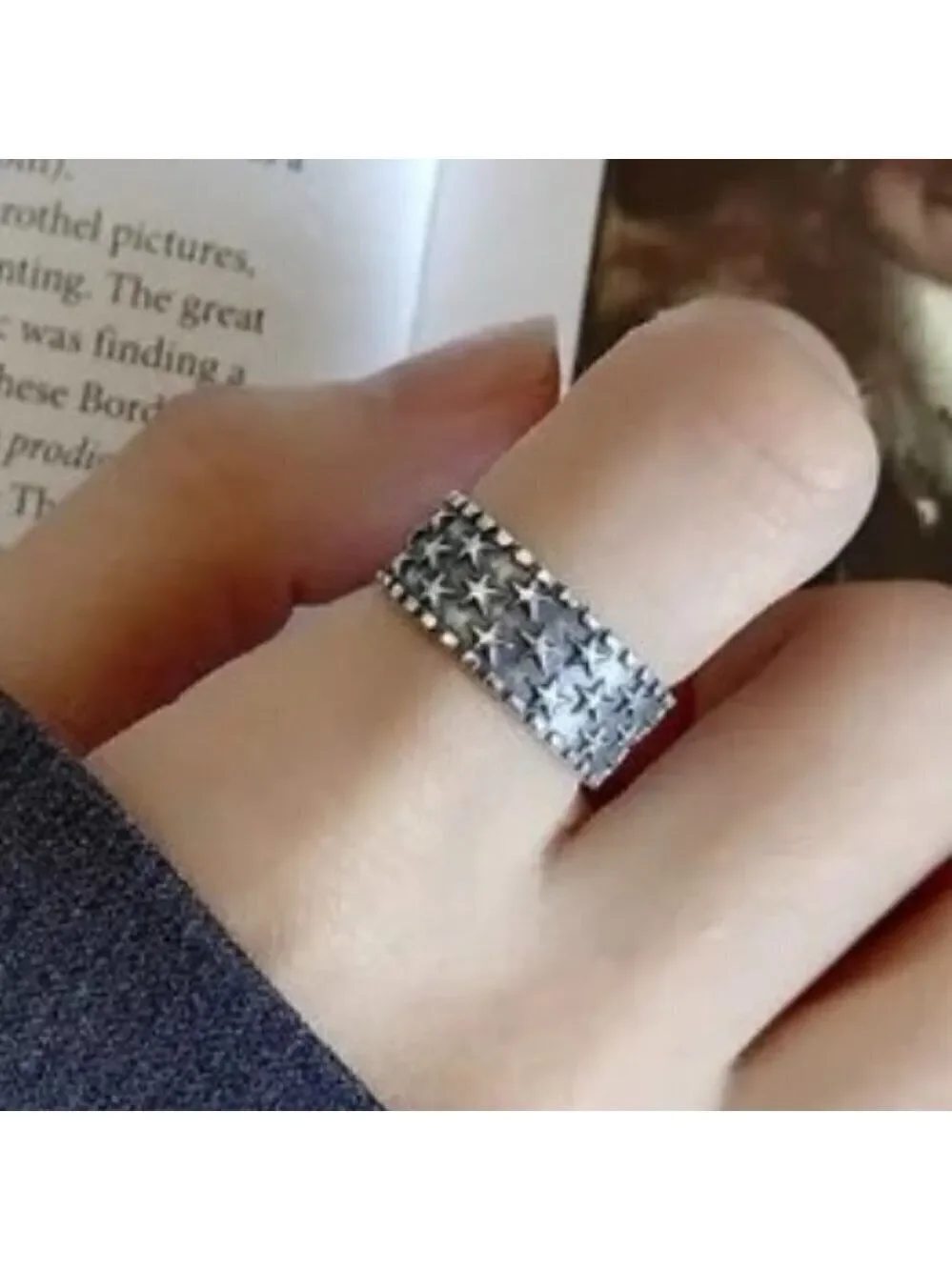 925 Sterling Stamped Adjustable Star Boho Ring #1308